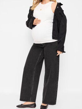 Maternity Full-Panel Baggy Jeans Black
